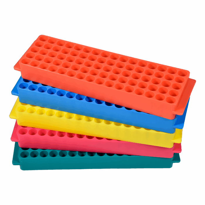80 Place Reversible Rack for 0.5-2.0ml Tubes Without lid. PP. Assorted colours