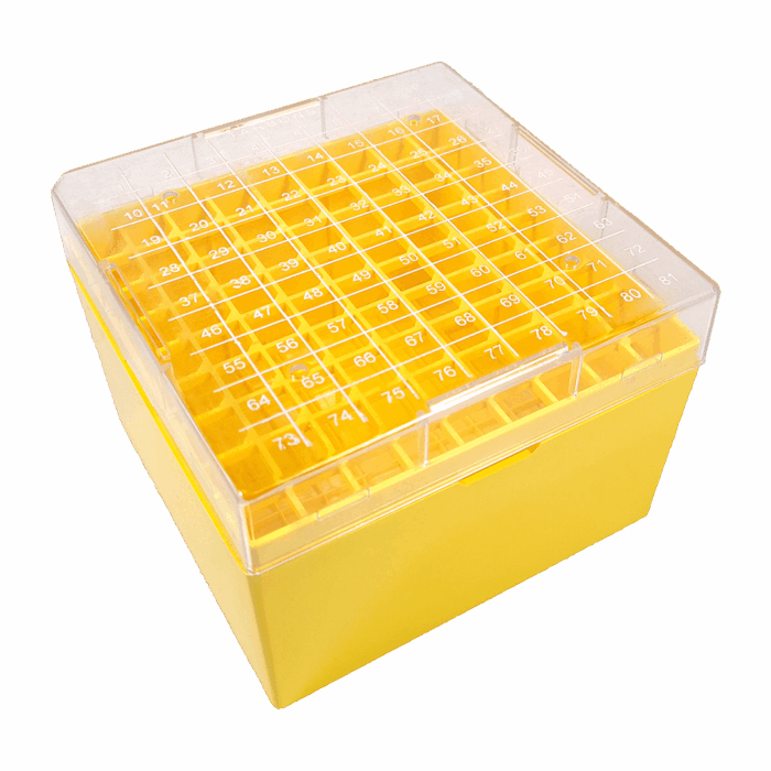 81 Place Freezer Box. (-190°c) for 4.5ml tubes. Slip Lid. Polycarbonate Yellow