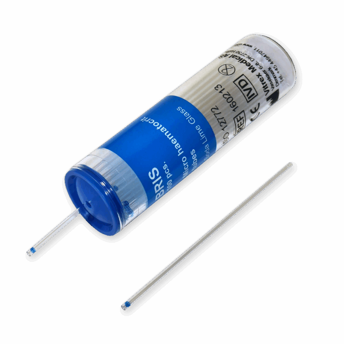 Micro Haematocrit Capillary Tubes. without heparin. Blue Tipped