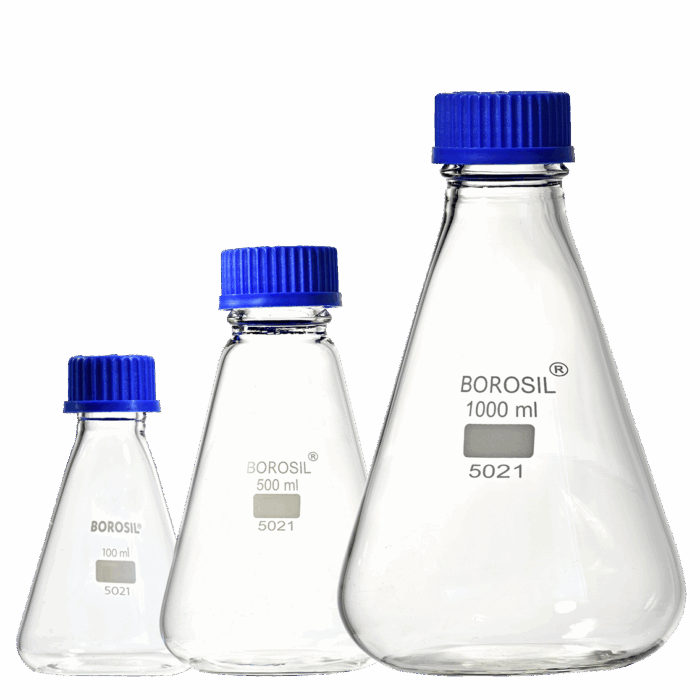 Erlenmeyer Flasks with Screw Cap. Glass
