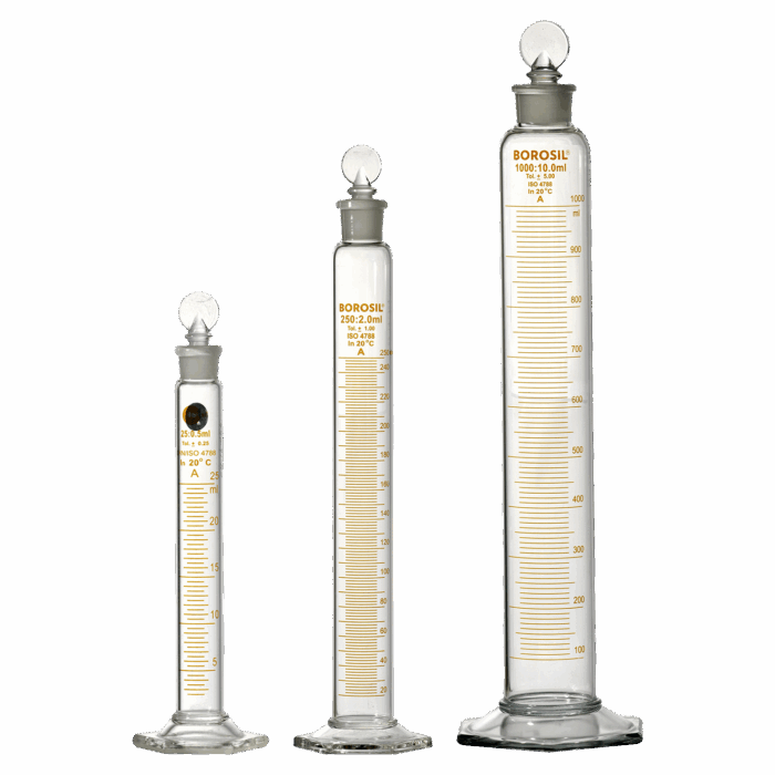Measuring Cylinders With Interchangeable Stopper. Glass