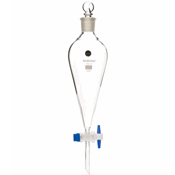 Separating Funnel. Pear Shaped. Glass, PTFE Key Stopcock
