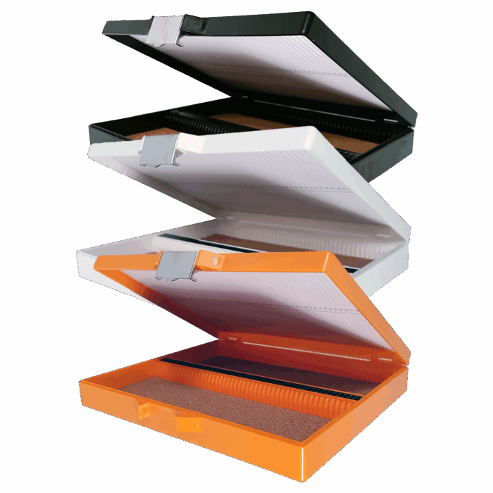 100 Place Slide Boxes. Buckled Catch Closure