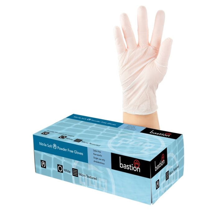 Bastion Nitrile Gloves Soft White. Powder-Free