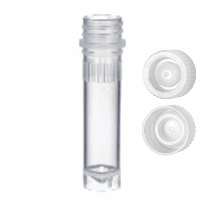 2ml Microcentrifuge Tube with screw cap attached. Freestanding. Natural. Sterile