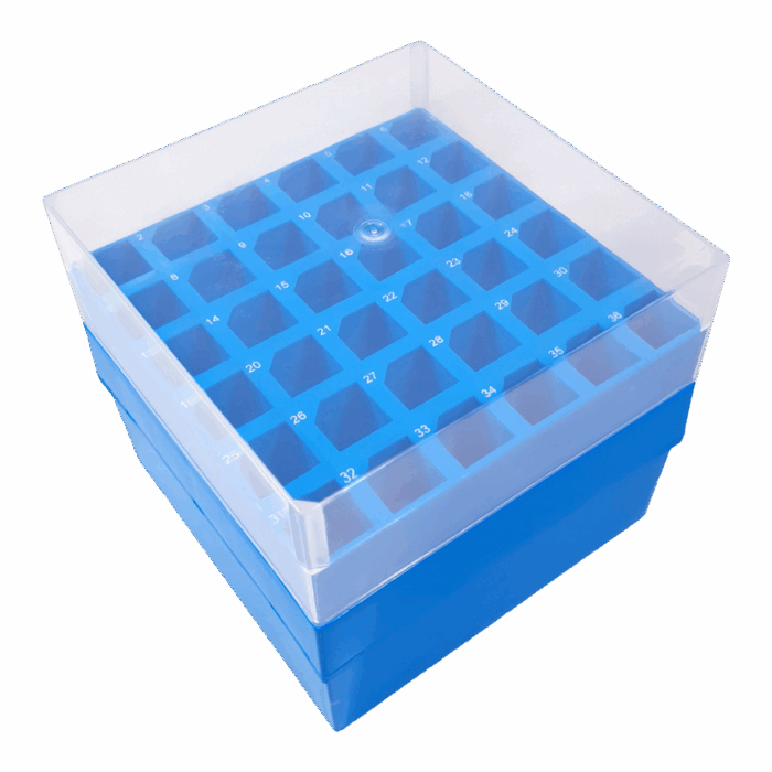 36 Place Freezer Box. (-90°)for 15ml Tubes Polypropylene Slip Blue