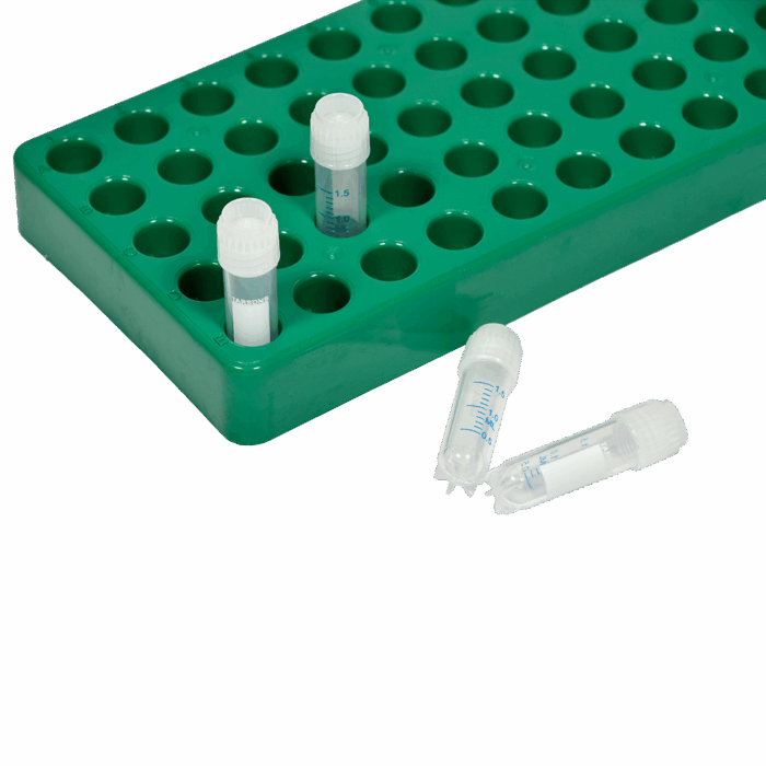 50 Place Locking Rack for Cryochill Vials with starfoot. PC. Green