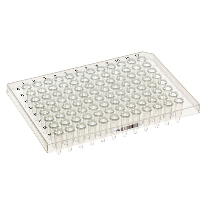 0.2ml 96 Well PCR Plate. Barcoded. Half Skirt. Natural