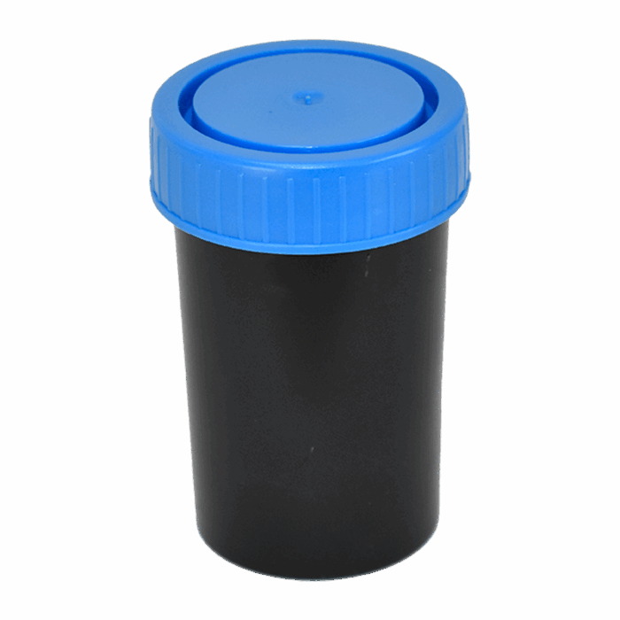 50ml Black Sample Container. Blue Cap. Polypropylene. Sterile