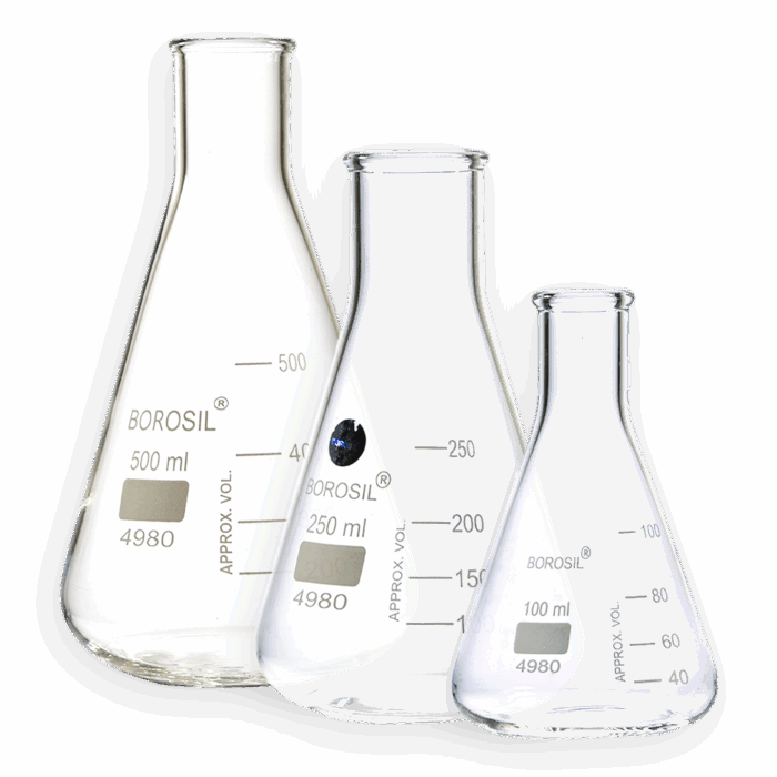 Erlenmeyer Flasks. Narrow Mouth. Glass