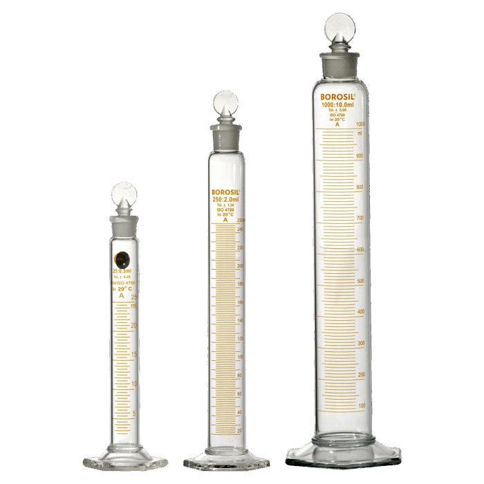 Measuring Cylinders With Interchangeable Stopper. Glass