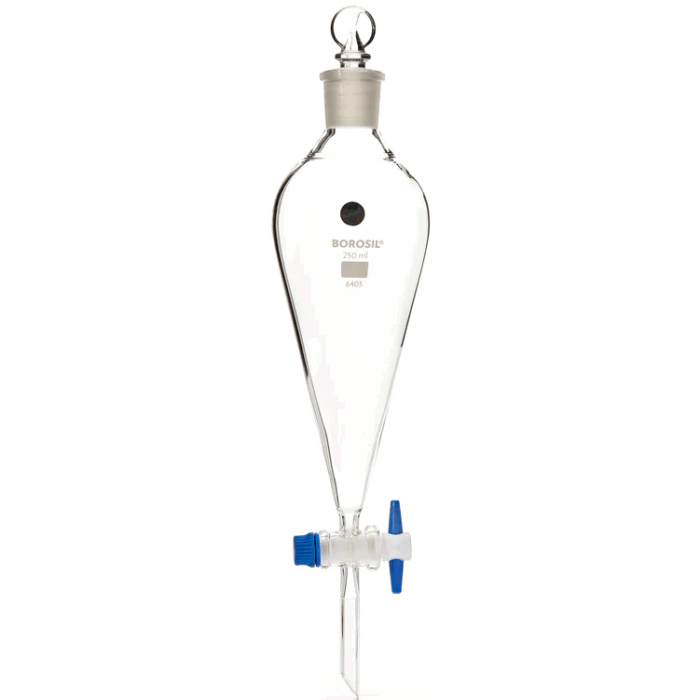 Separating Funnel. Pear Shaped. Glass, PTFE Key Stopcock