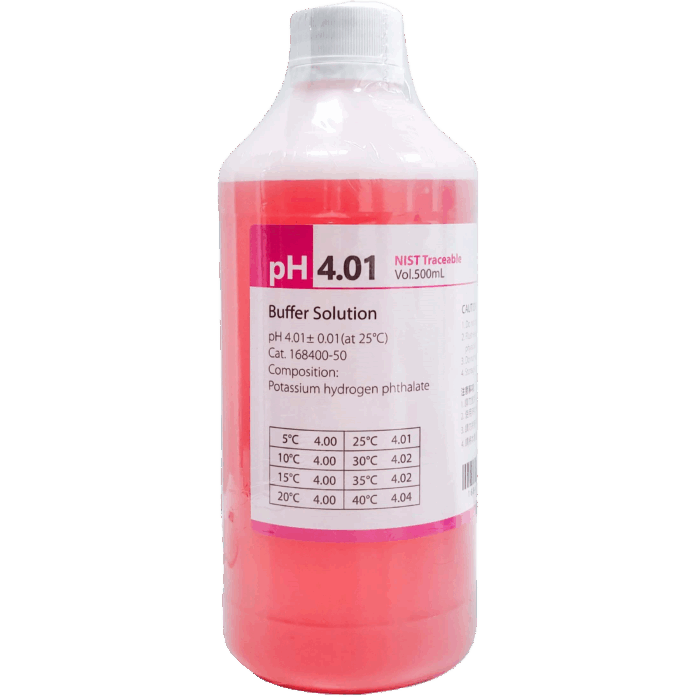 500ml Buffer Solution. pH 4. Pink
