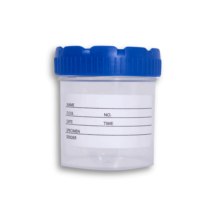 60/70ml sterile Sample container PP/HDPE, Labelled