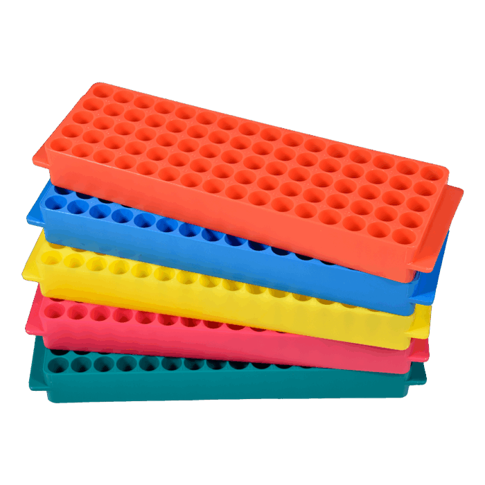 80 Place Reversible Rack for 0.5-2.0ml Tubes Without lid. PP. Assorted colours