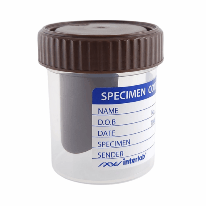 70ml Stool Sample Container Labelled, Brown Faece Capped. CLEAR Container. Polypropylene - Image 3